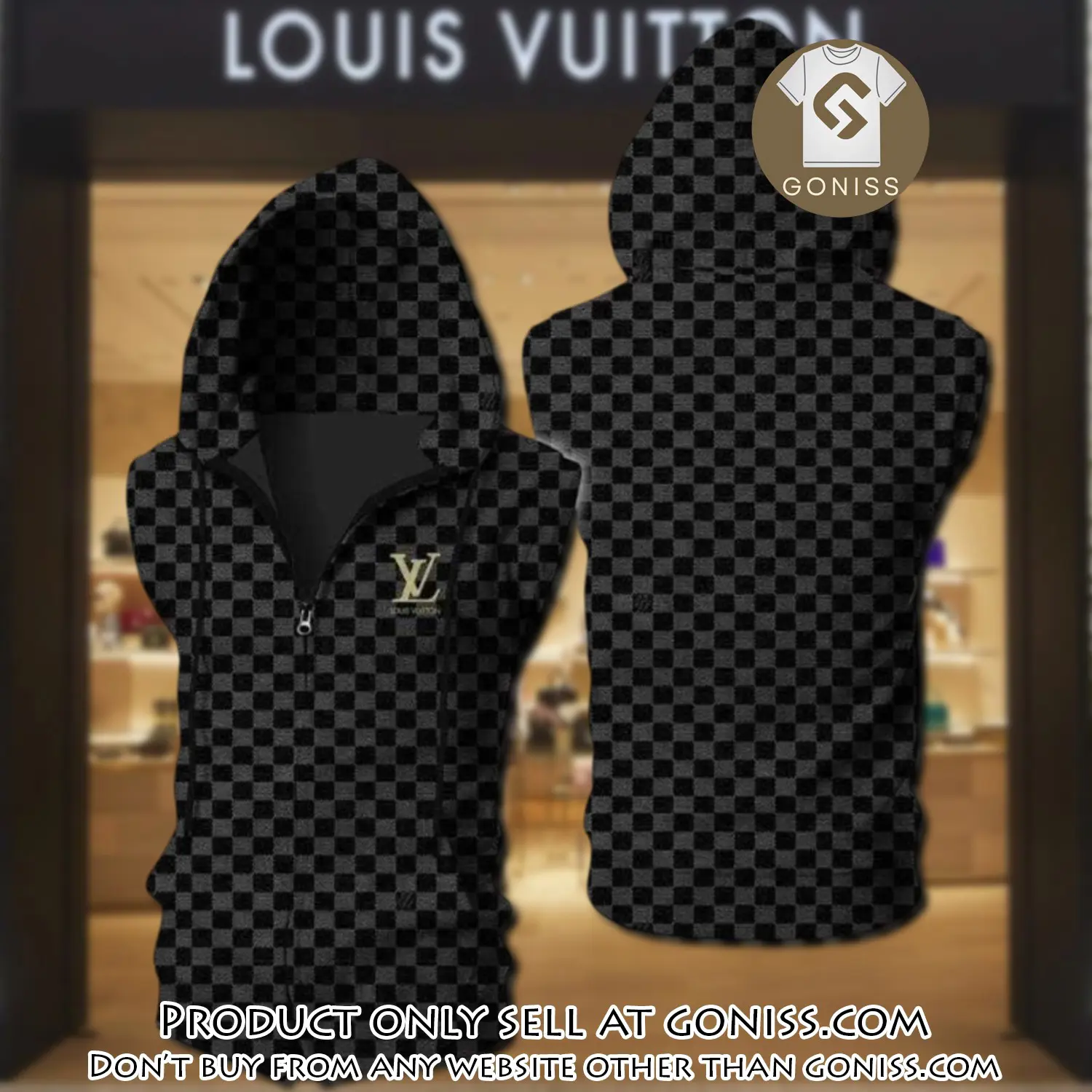 Louis vuitton black unisex sleeveless zip up hoodie luxury for men women szh009 gn0618032